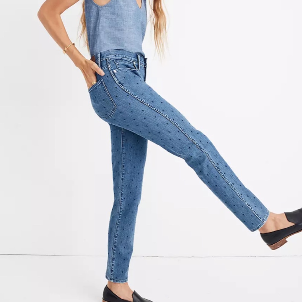 Madewell Slim Straight Jeans Navy Dot Size 23
